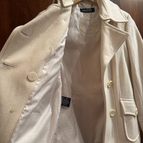 Guess Women’s Wool Blend Cream Pea Coat Double Breasted Size Small - Picture 7 of 16
